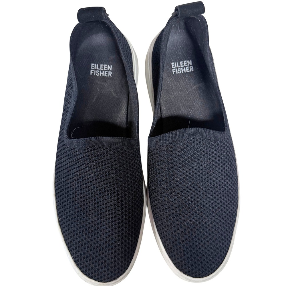 Eileen Fisher Prosper Platform Black Mesh Knit Slip On Platform Sneakers Sz 8.5